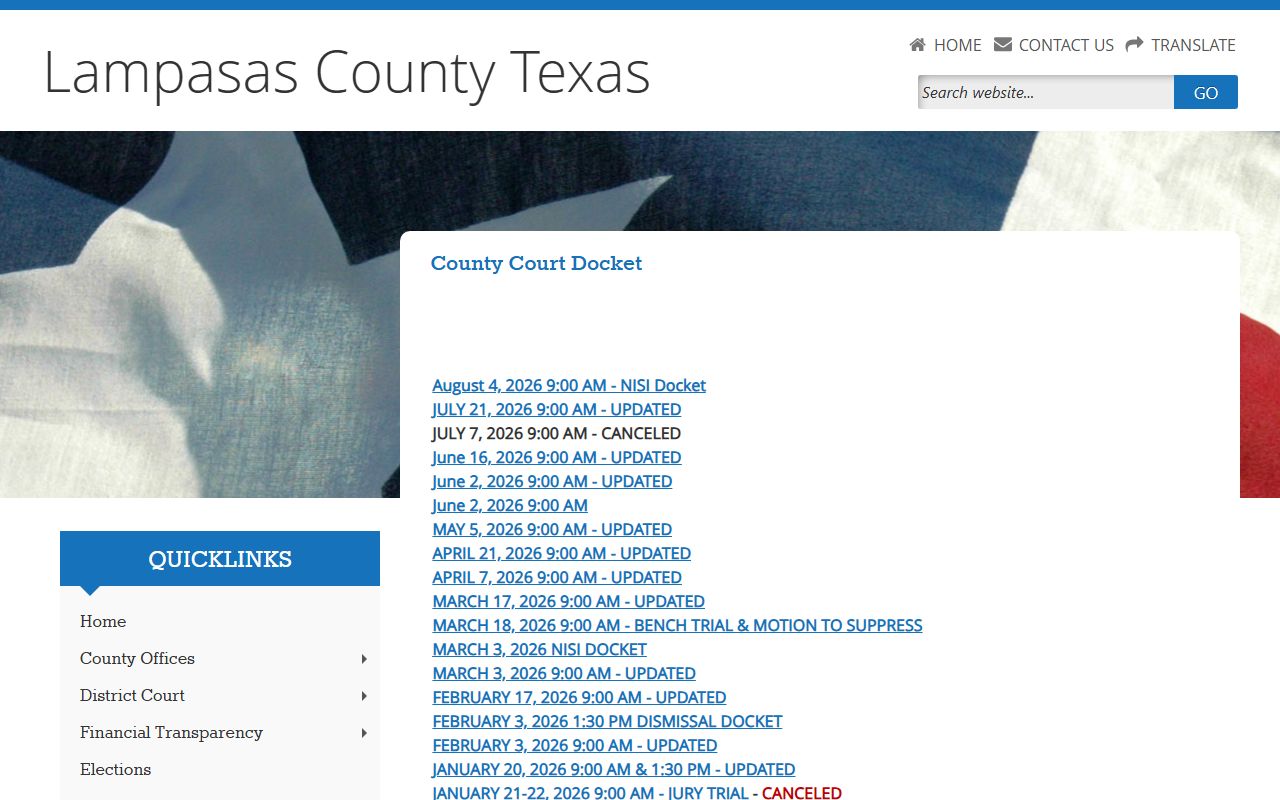 Lampasas County court records after arrest docket PDF list